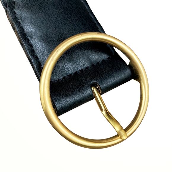 Vintage J.Crew Black Woven Leather Belt Gold Round Buckle Wide Adjustable Resort main image 6